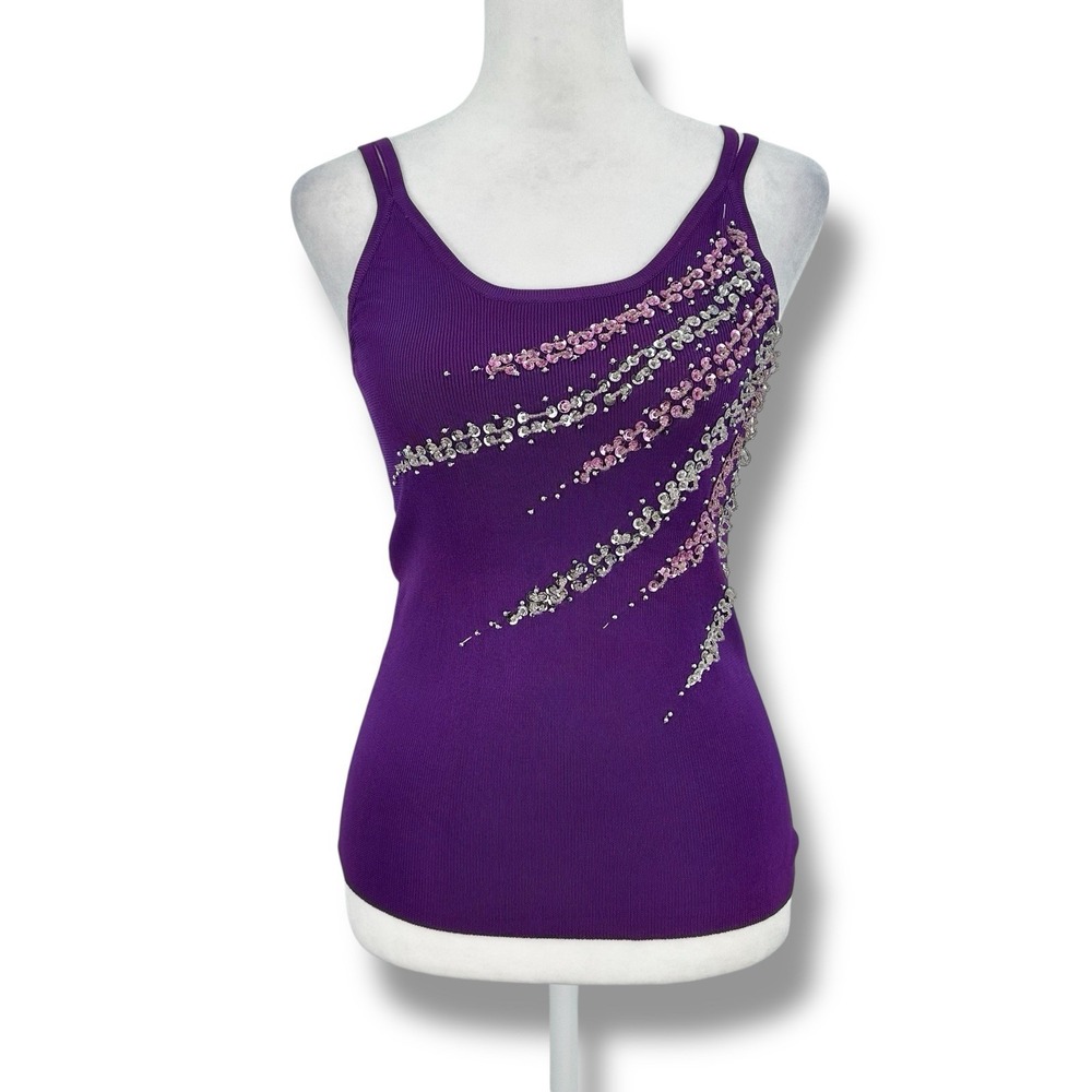 Purple Sequin Tank Top S‎ Y2K Clubwear Glam Cami Stretch Party Going Out Sparkle